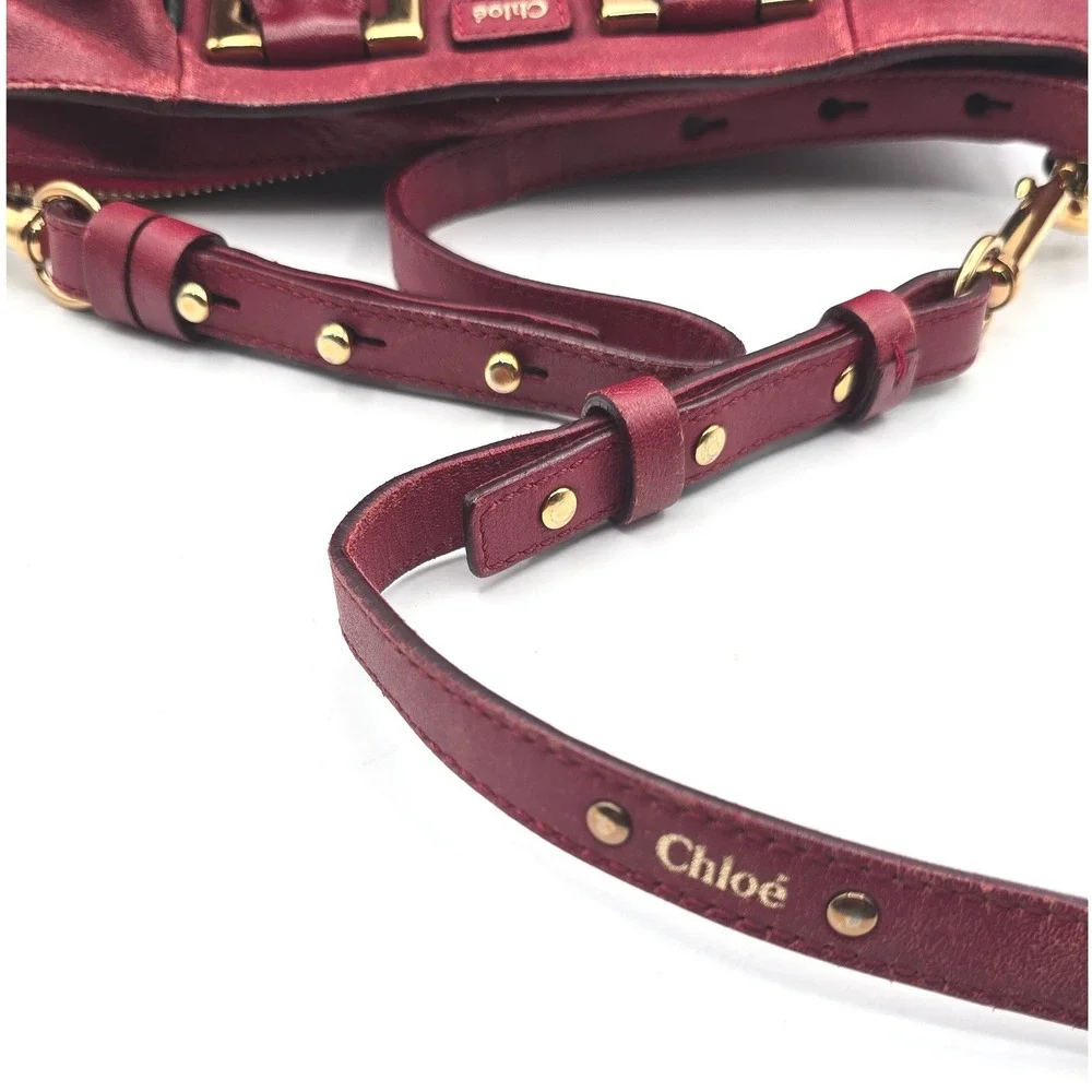 Authentic Chloe Ethel Small Red Leather Satchel Shoulder Crossbody Bag Handbag